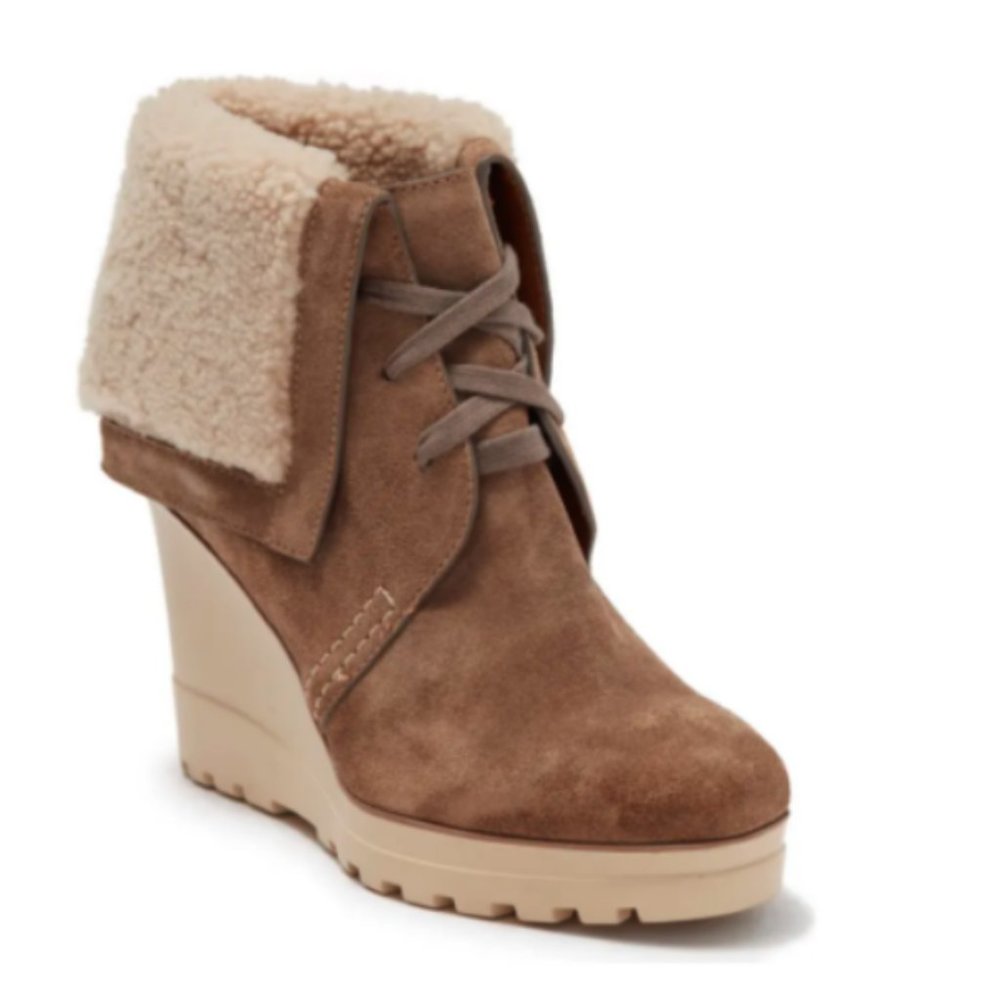 See by Chloé  Foldover Faux Fur Cuff Wedge Boot MSRP$515